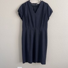Banana Republic Sz 14 Dress Midi Sheath Cap Sleeve Wool Navy Lined Stretch