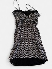 Zara Black/Silver Geometric Sweetheart Strap Smocked Ruffle Mini Dress M