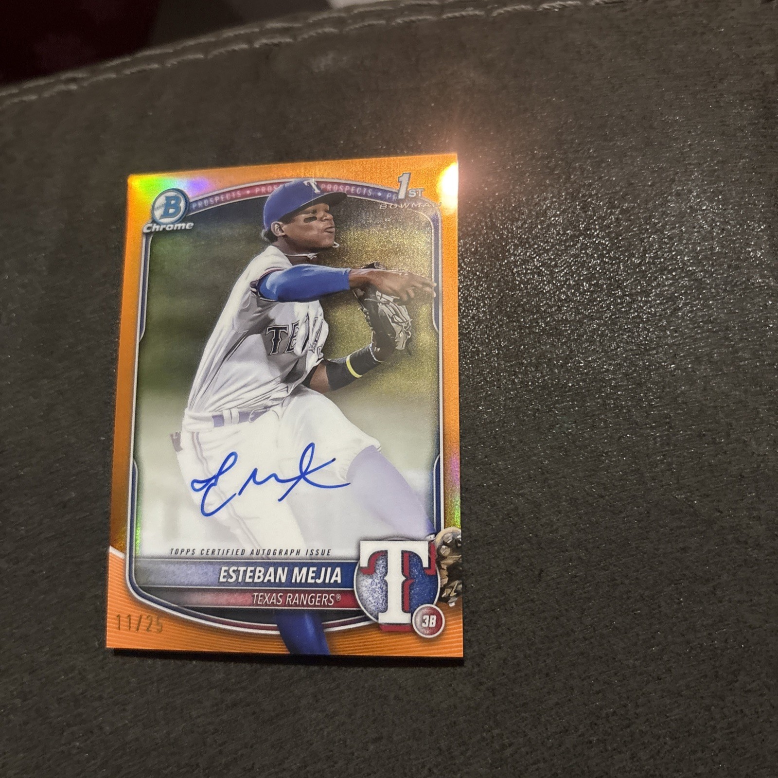 2025 Bowman Chrome Rangers 1st Bowman Esteban Mejia Auto Orange Refractor /25
