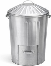 simpa 90L Galvanised Metal Garden Dustbin with Lid & Slide Door Hatch &ndash; Feed Sto