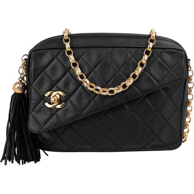Chanel Quilted Lambskin Tassel Camera 24K Gold Crossbody Bag Coco CC Tasche