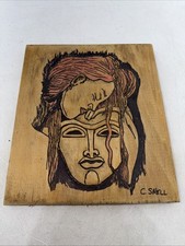 Vintage Wood Relief Carved Folk Art Native American Indian