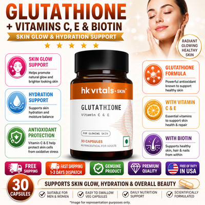 HK Vitals Glutathione Capsules Vit C E Biotin Skin Support 30 Ct Veg
