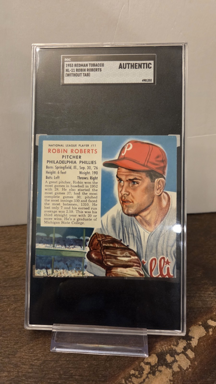 1953 Red Man Tobacco Robin Roberts #NL-11 Philadelphia Phillies SGC Authentic...
