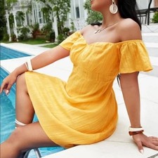 Shein Curve Size 4XL Off the Shoulder Yellow Gold Dress Vacation Wedding guest 
