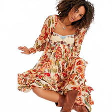 Free People Timeless Tapestry Maxi Dress floral embroidered detailing Sz S #1297