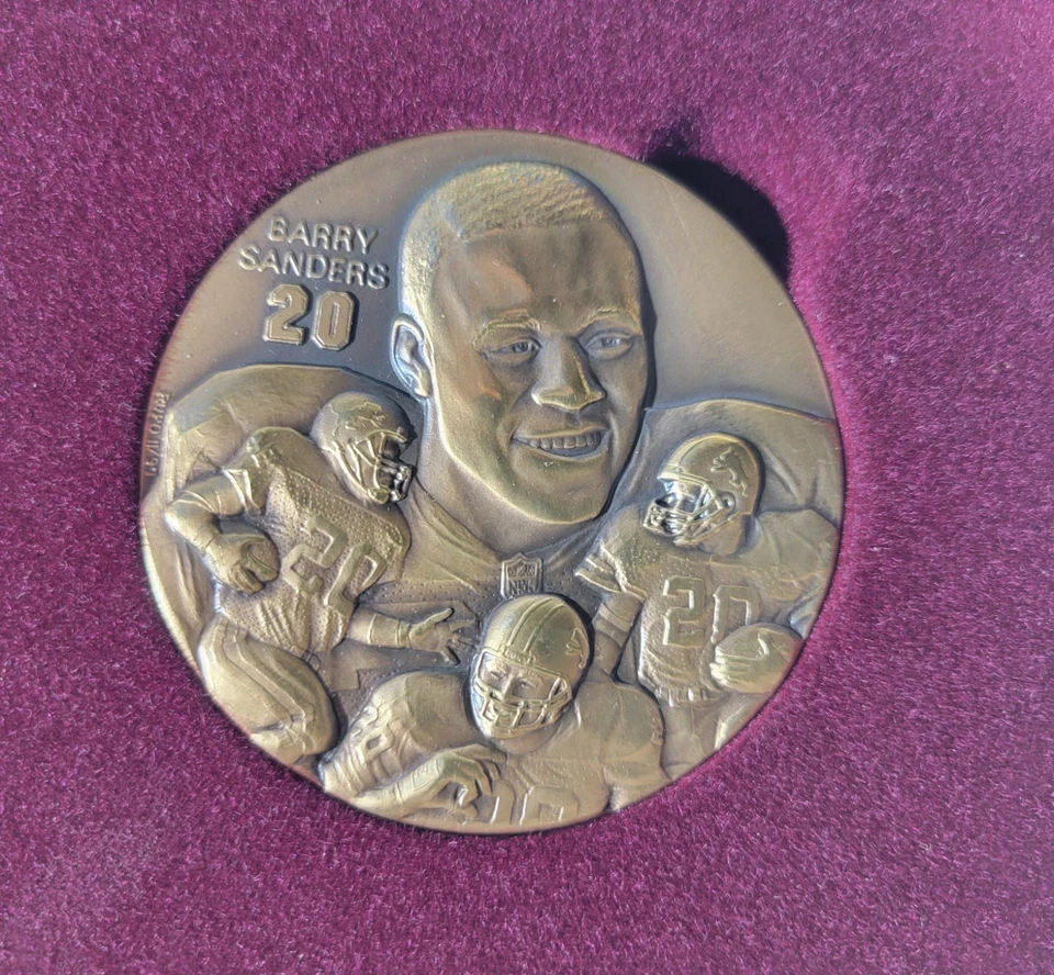 罕见 BARRY SANDERS Highland Mint Magnum 青铜完好硬币,2500 年 #34,真品证明,全新 — 第 2/4 张图片