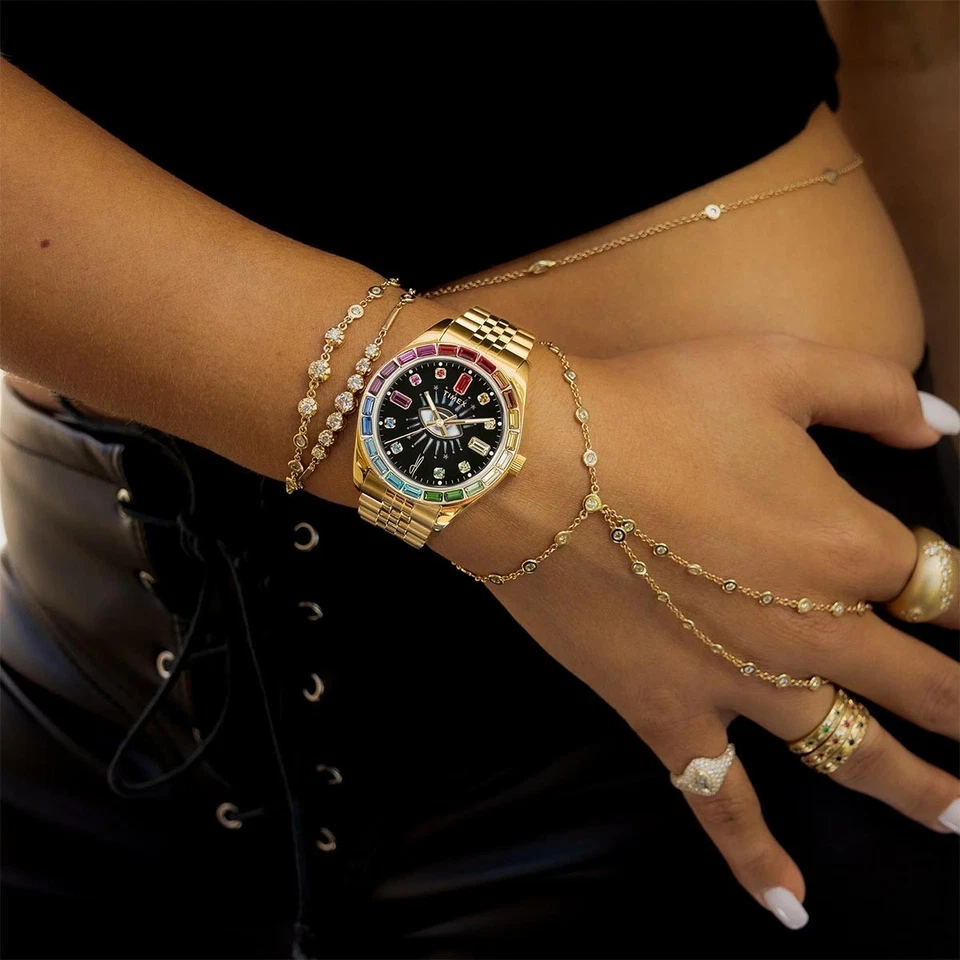 Timex Legacy Jacquie Aiche Gold Rainbow Crystals Limited Edition Watch TW2Y19700 Foto 4 de 4