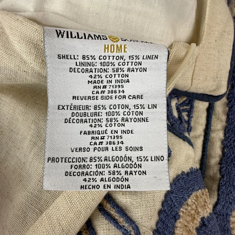 Williams Sonoma Trellis Linen Embroidered Blue Pillow Cover 29" X 16" - Image 4 of 4