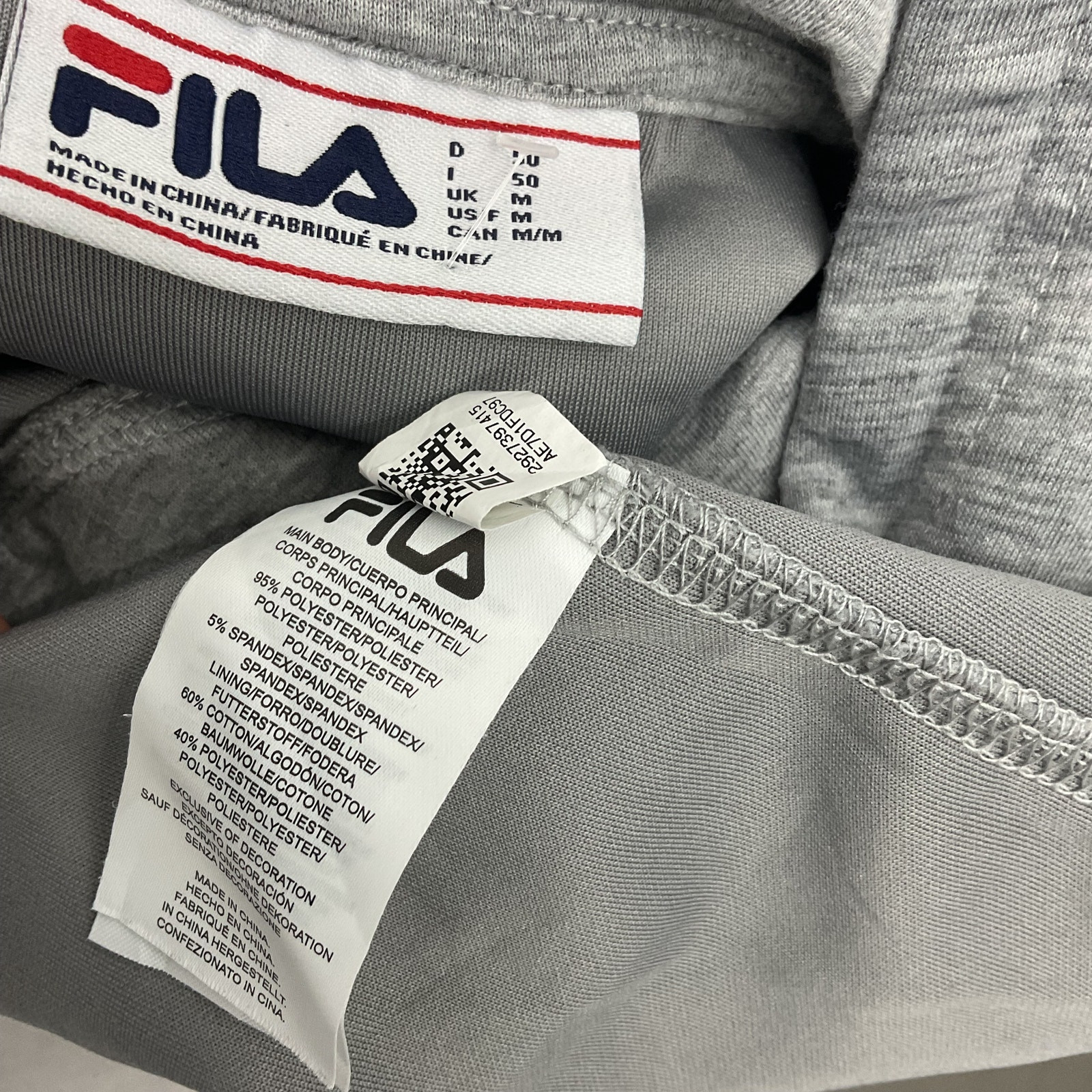 FILA Uomo Grigio Pullover Pile Girocollo Felpa con Cappuccio Taglia M