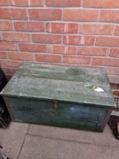 Green Wooden Footlocker Storage Box, Hasp And Staple Lock