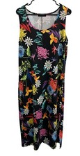 Travel Elements Large Black Floral Sleeveless Midi Dress Polyester Boho