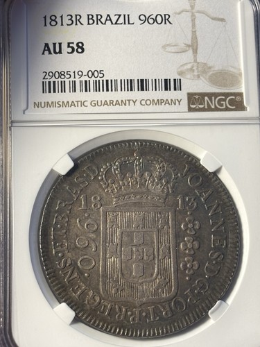 1813 R Silver Brazil 960 Reis Overstruck On Spanish Colonial 8 Reales Nice AU!