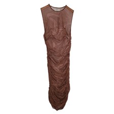 House of CB Sheer Ruched Mesh Midi Dress Brown Marble Size S Bodycon