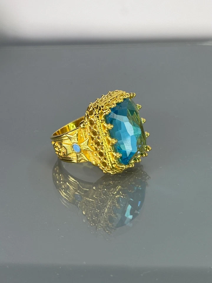 Anillo para hombre aguamarina de plata de ley, diseño simbólico cristiano del rey real Foto 2 de 4