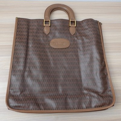 Mario Valentino Womens Brown V Logo PVC Tote Bag Leather Shopper