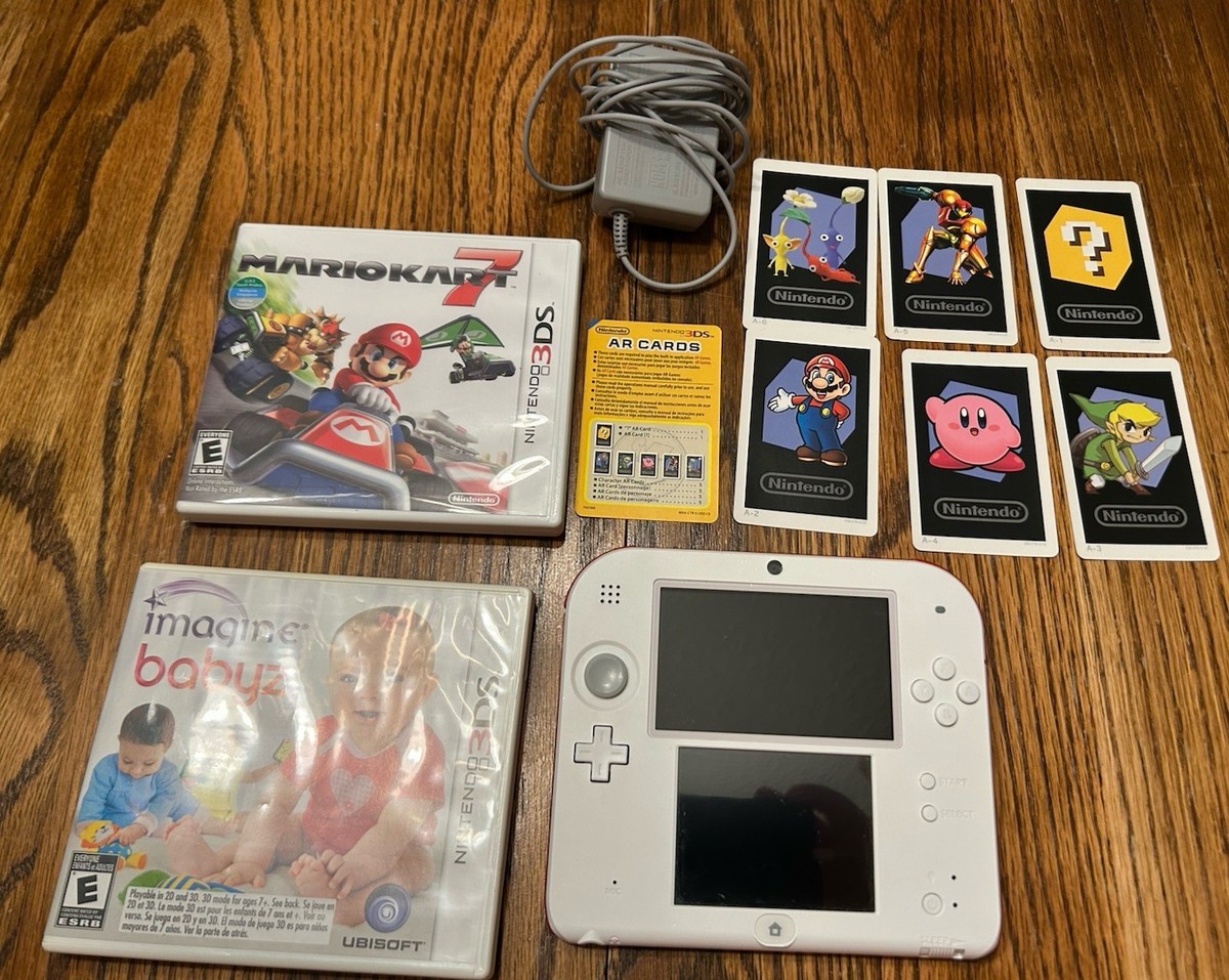 Nintendo 2DS White Red Console Tested With Stylus SD Card Mario 