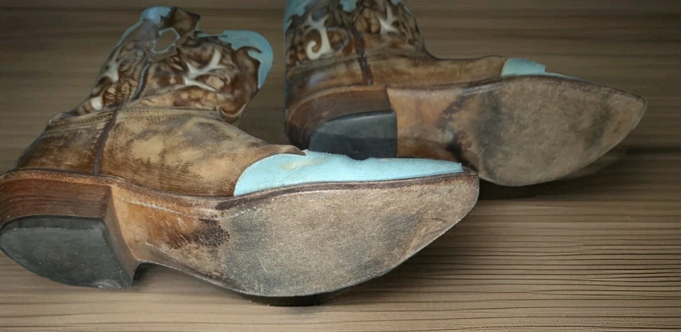 Botas femininas de couro ocidental Lucchesse destaque turquesa - Imagem 4 de 4