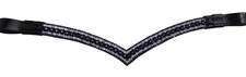 Bride Cheval Cuir Premium Cinq Rangs Bleu Cristal Forme V Bande Sourcils Toutes Tailles.