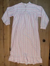 Vtg Lady Lindsay Flannel Nightgown Women M Pink Floral Stripe Ruffle Cottagecore