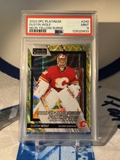 2023-24 O-Pee-Chee Platinum Dustin Wolf NEON YELLOW SURGE MARQUEE ROOKIE PSA 9