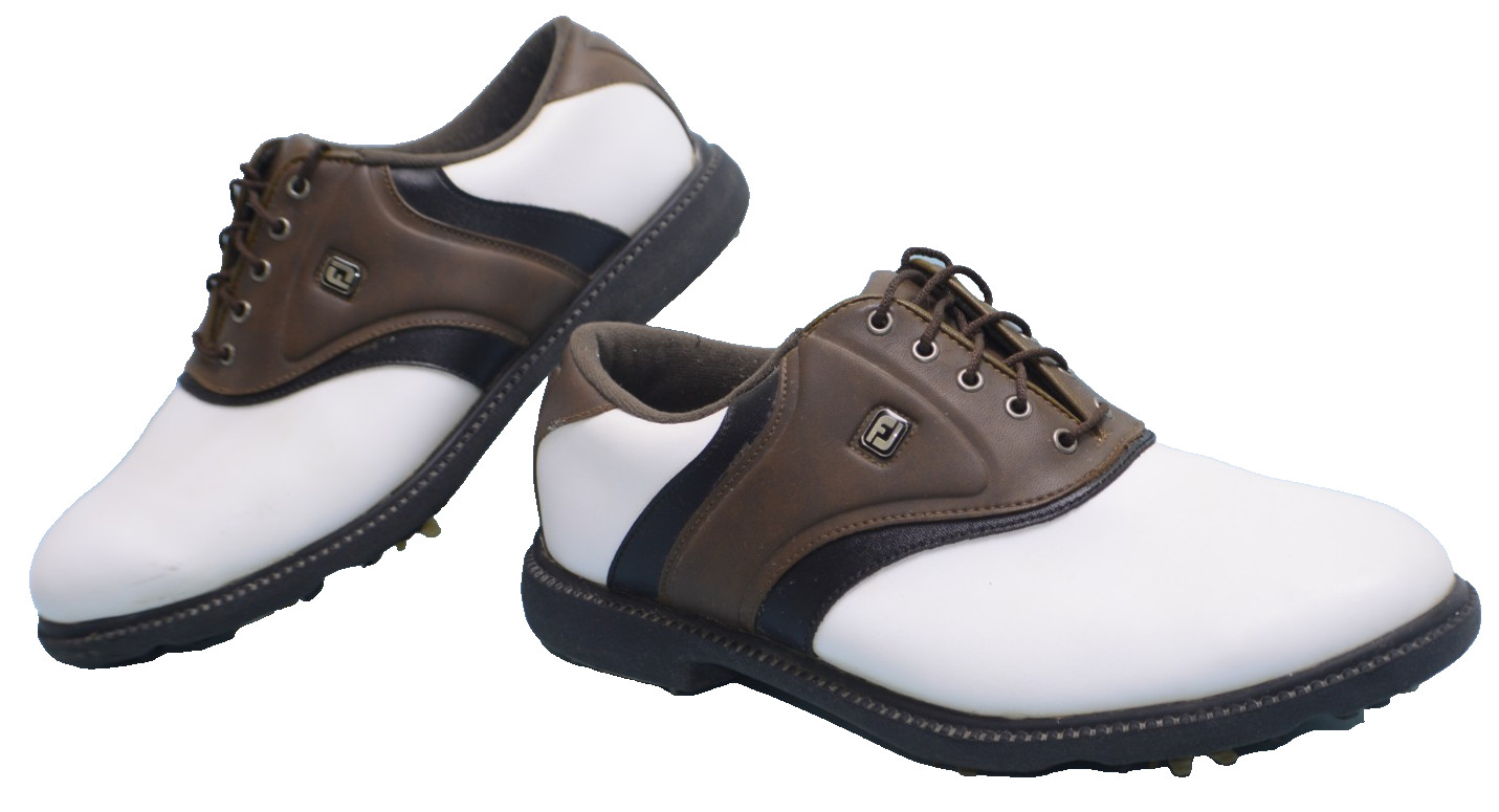 WIDE size 9 1/2 FootJoy Mens White with Brown &Black Saddle 