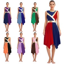 Womens Costume Worship Gown Party Role Dress Ceremony Color Block Music Robe