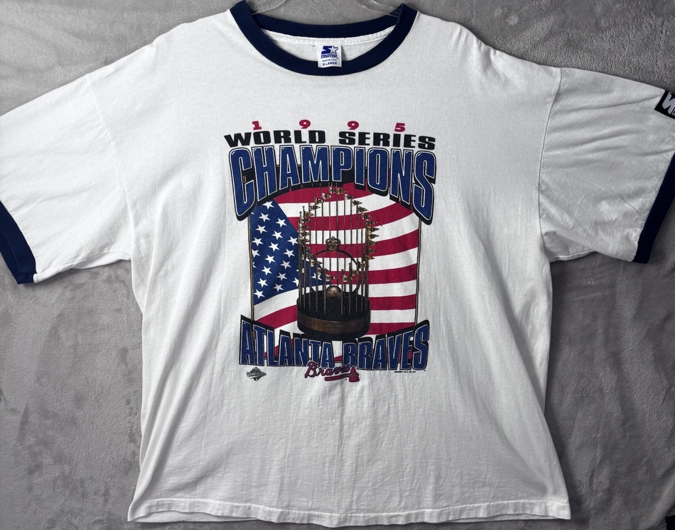 Vintage Atlanta Braves Starter Shirt Mens XL White 1995 World Series Champs Tee