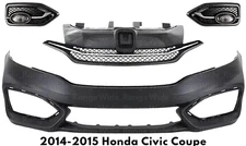 Front Bumper Cover Fascia & Grille Assembly Kit For 2014-2015 Honda Civic Coupe