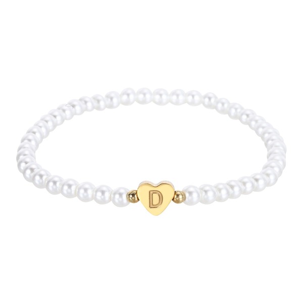 Perlen Initial Armband FüR Damen Gold Herz Charm Perlen Buchstaben Armband D-image