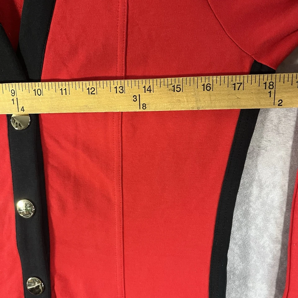 Chaqueta suéter Boston Proper para mujer XS roja y negra con botones con bolsillos elásticos Foto 4 de 4