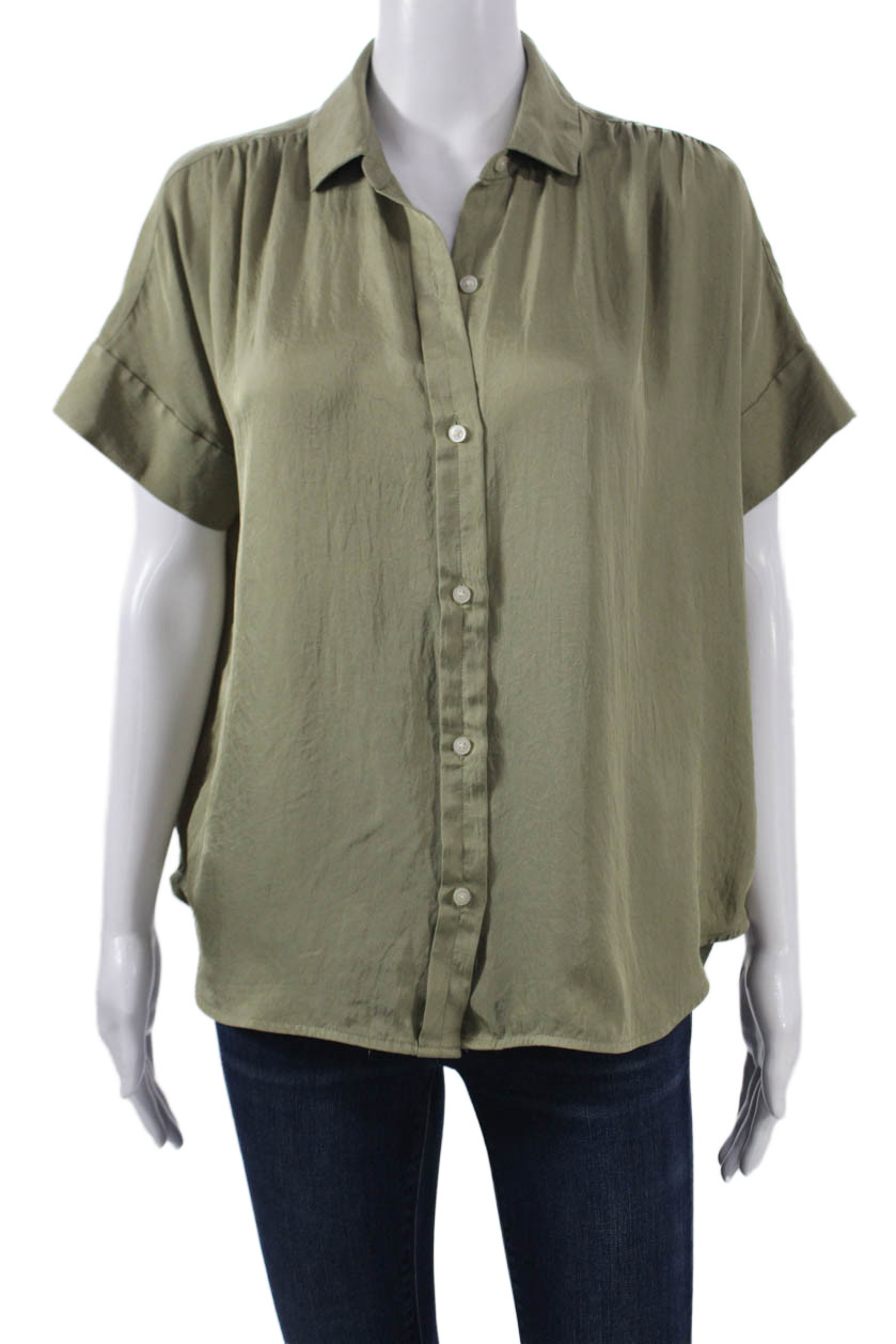 Everlane Women Basic Button-Up Green Collared Sho… - image 1