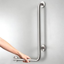 Maniglione Bagno Disabili in Acciaio Inox ad angolo 70×50 cm per Doccia e WC SX