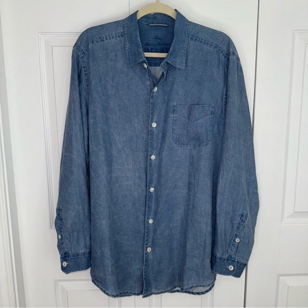 Tommy Bahama 100% linen Casual Blue Button-Down Shirt