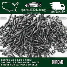160pc M8x1.25x32 Chrome 12 Point Spiked Wheel Bolts Nuts For 23 Piece Wheel