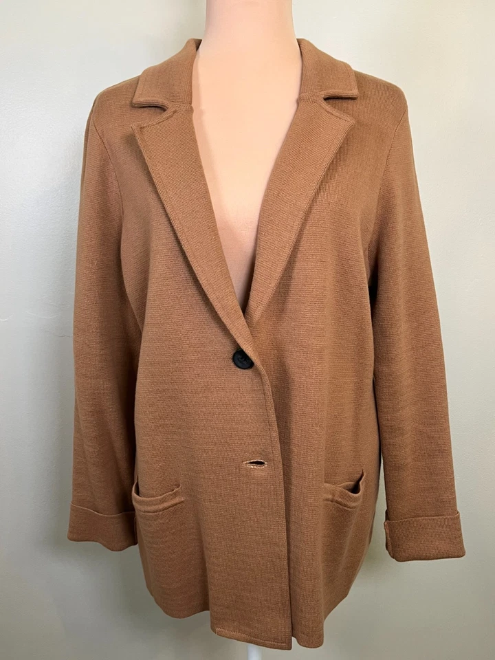 Cardigã Charter Club Blazer Feminino Grande Marrom Camelo 100% Algodão Kit Menina Limpa - Imagem 3 de 4