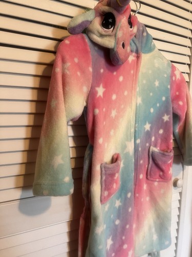 UNICORN HOODED Girls Kids Size 6 / 7 Robe Long Sleeve Soft Tie Belt - Picture 2 of 8