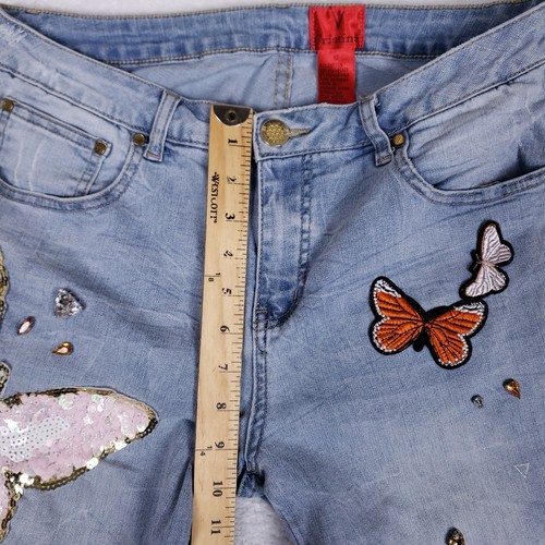 Cristina Jeans Butterfly Embellished Size 10 Blue Fringe Y2K Statement Denim - Picture 11 of 13