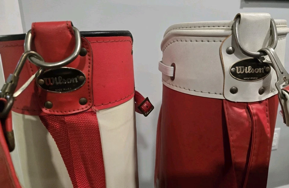 2 件 Wilson 复古高尔夫球袋红色和白色带肩带二手 — 第 3/4 张图片
