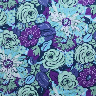 Springs Creative Fabric Rosalinda Rose Garden Blue Green Purple Floral 38'' x 44''