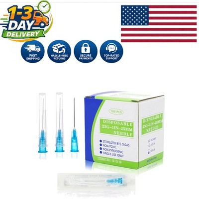 100-Pack 23G 1 Inch Disposable Needles - Individually Wrapped & Sterile