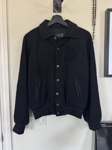 Vintage 1970s Empire Black Varsity Jacket Quigley Spartans Embroidered Wool S