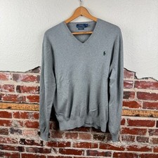 Polo Ralph Lauren Sweater Size XL Grey Pima Cotton V Neck Pullover Pony Classic