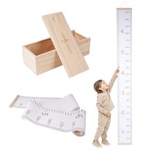 Growth Chart for Wall | Kids Height Chart Canvas Ruler with Wooden Storage Box