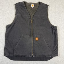 Carhartt Mens XL Tall V26 BLK Sandstone Duck Sherpa Lined Vest Black Utility