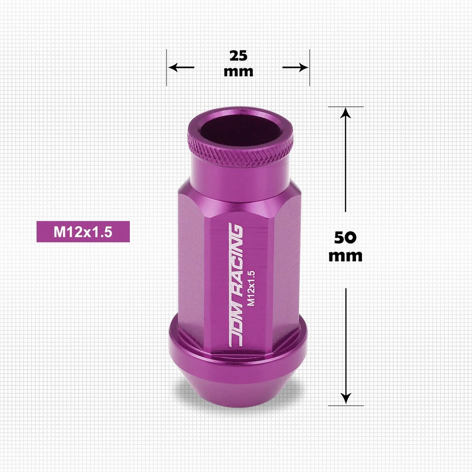 Tuercas hexagonales de bellota de extremo abierto JDM púrpura M12X1.5 + extensión 25 mm x 50 mm 20 piezas Foto 3 de 4