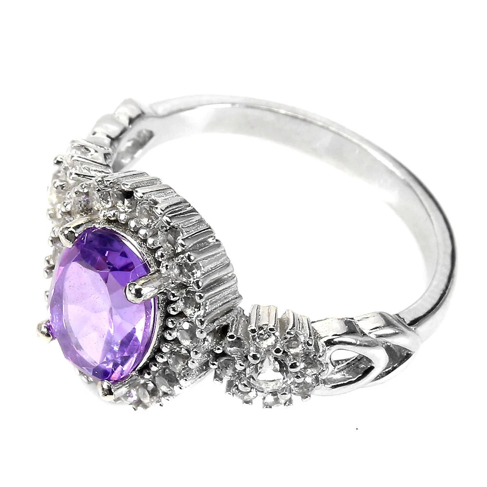 925 Anello Argento Sterling Ovale Ametista 8x6mm Topazio Gemma Gioielli Misura 6 - Immagine 3 di 4