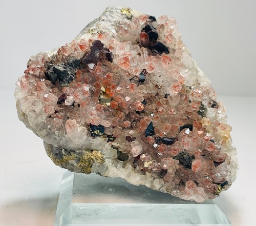 Quarz roter Hämatit Quarz Specularit Chalkopyrit Pyrit 212g Glassockel - Bild 12 von 13