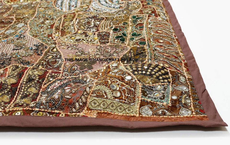 Tapiz de pared vintage algodón cuentas de mano bordado retazos étnico colgante 60" Foto 3 de 3