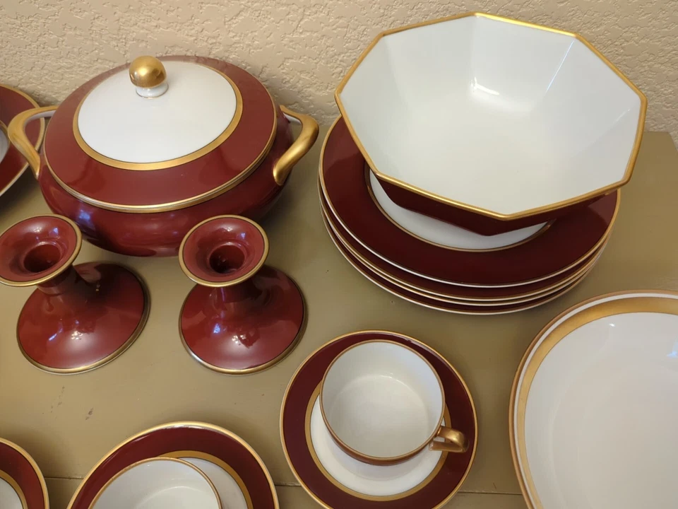 De colección Fitz & Floyd Renaissance Cinnabar 8 piezas Setting 1978 Veg & Soup Bowls 31 piezas Foto 3 de 4